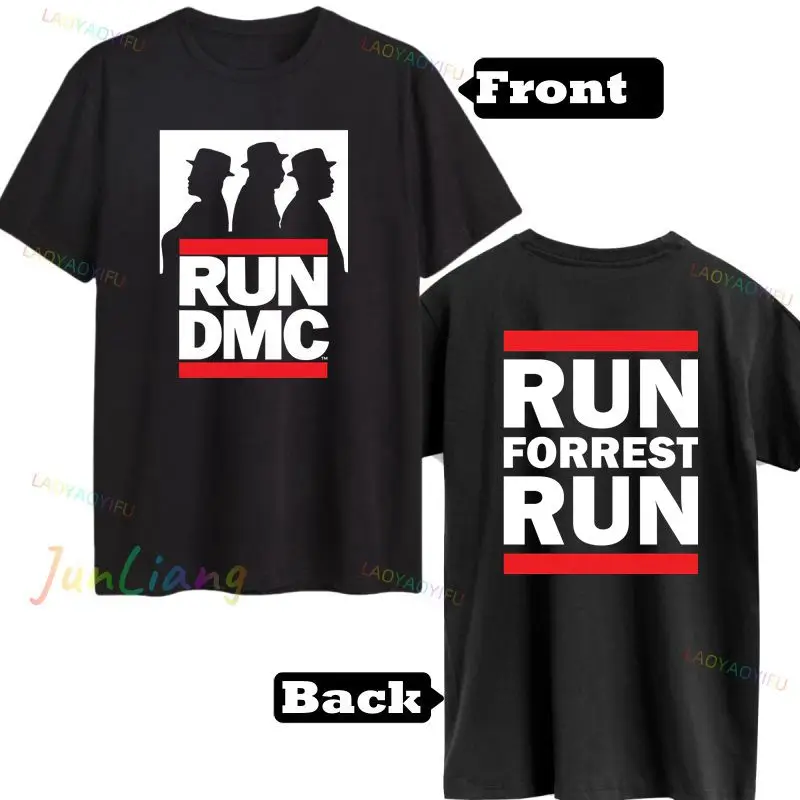 

RUN DMC Rising Hell Black T-shirt Hip Hop Rock Shirt Fan Gift Unisex casual Top Harajuku Y2K Street Front Back Printed top