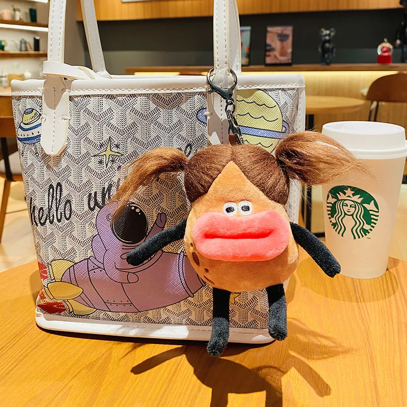 Creative Plush Fried Hair Big Eye Potato Character Key Chain Cartoon Sausage Mouth Potato Doll Toy Car Keychain Bag Pendant Gift