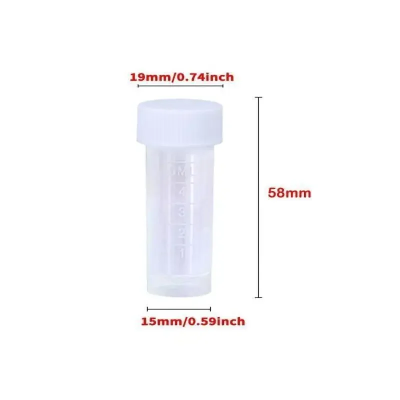 25-100Pcs Plastic Test Tubes Vials Sample Container Powder Craft Screw Cap Bottles for Office School Chemistry Supplies 1-10ml