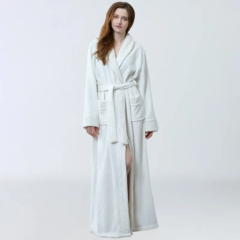 Autumn Winter New In Women\'s Pajamas Comfortable Sleepwear Women Nightgown Thickened Extended Yukata Flanne Solid Color Bathrobe