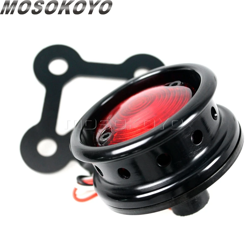 Motorcycle Brass LED Retro Rear Tail Brake Stop Light Lamp License Plate Mount Taillight for Harley Honda Suzuki Chopper Bobber