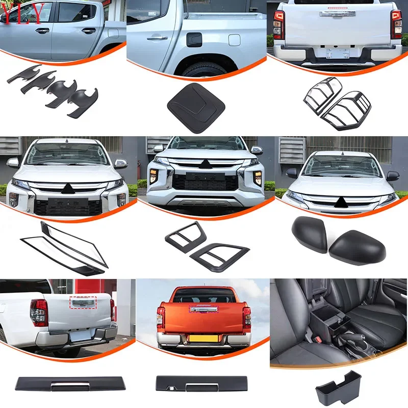 For Mitsubishi L200 Triton 2019-2023 ABS matte black car exterior door bowl tail light frame decorative sticker car accessories