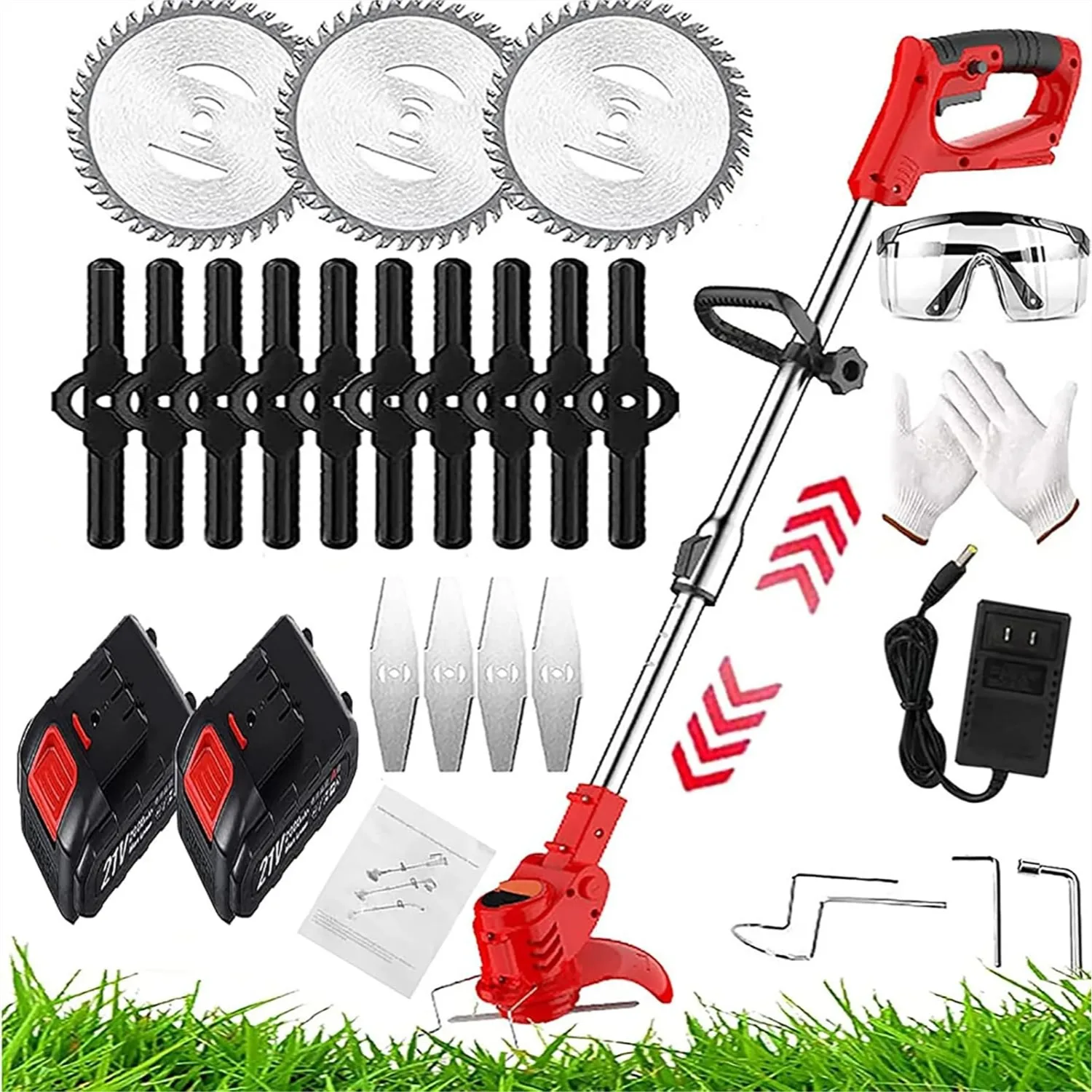 

Cordless Grass Trimmer Weed Wacker with 3 Blades, 2x24V 4Ah Batteries, 2.6lb Lightweight for Yard and Garden