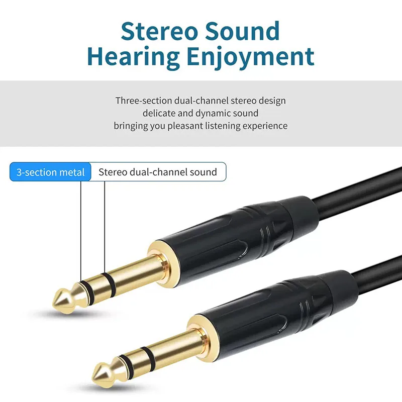 6.5mm TRS Balanced Audio Cable Male To Male Stereo 1/4 Inch Triple Core Cord For Electronic Drum Electric Piano Speaker Amplifie