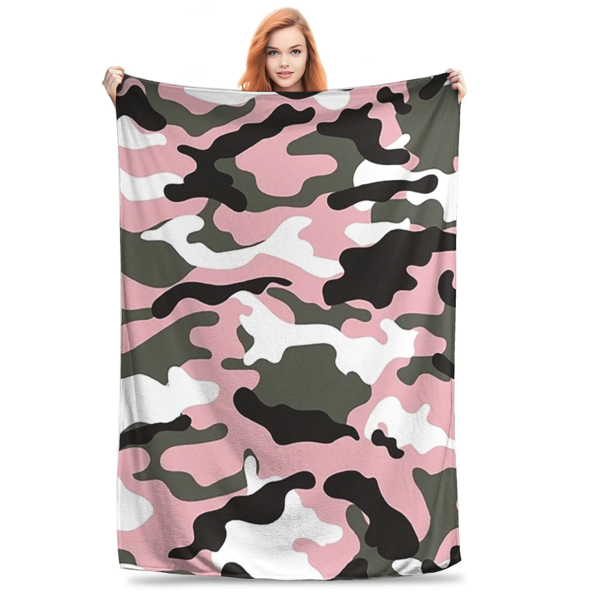 Pink Military Camo Pattern Girls Texture Squad Background Blanket Soft Warm Flannel Throw Blanket Cover Bed Living room Picnic