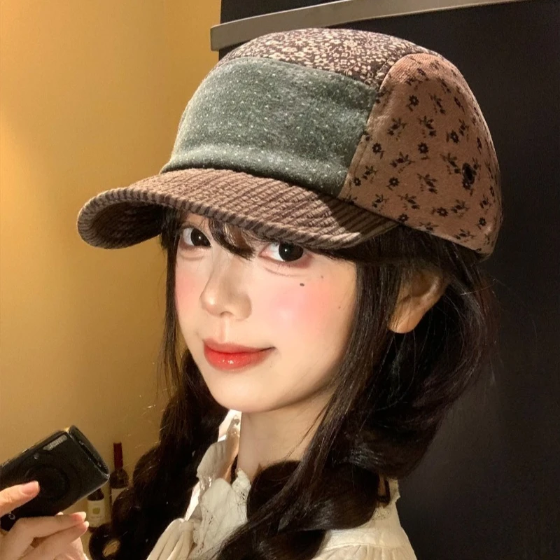 Japanese Floral Patchwork Soft Brimmed Baseball Cap Niche Spring and Autumn Outdoor Art Shading Five Panel Hip-hop Hat for Women