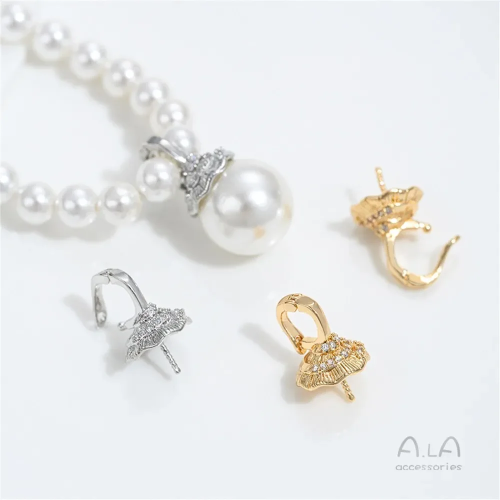 

K414 14K Gold-plated Pearl Cap Sheep's Eye Pearl Set Universal Buckle Pendant Diy Handmade Sticky Necklace Pendant Accessory