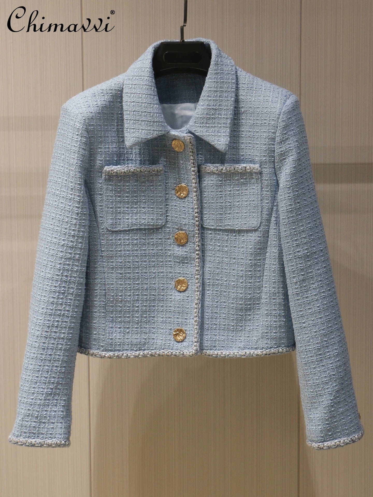 

Осень-зима 2022, новый женский тяжелый короткий пиджак ручной работы с лацканами и длинными рукавами, шерстяное пальто, элегантный женский топ