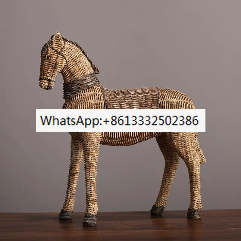 Nordic rattan weaving pattern horse resin decoration living room study TV cabinet wine cabinet home soft decoration furnishings