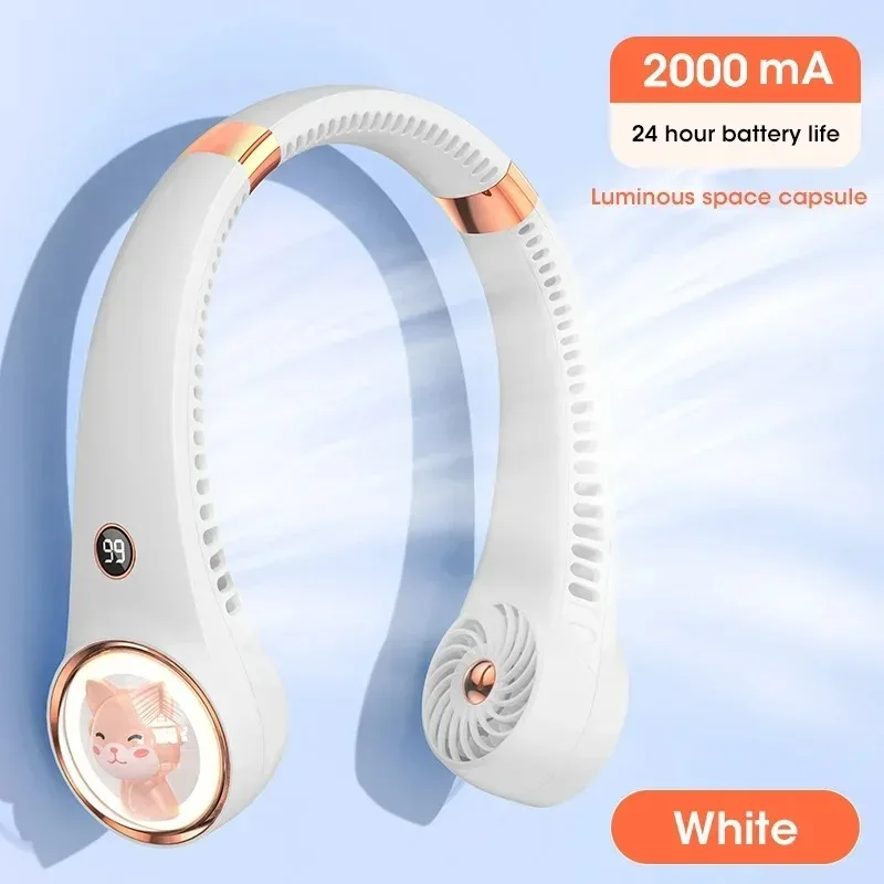 

Bladeless Mini Cute Cat Neck Fan USB Rechargeable 2000mAh Battery with Digital Display for Outdoor Travel