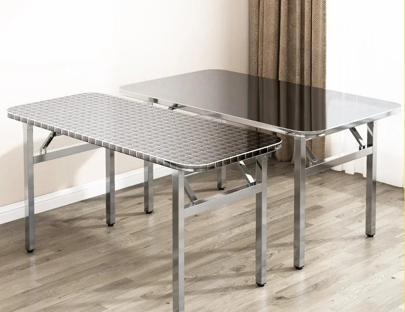 Stainless steel foldable square table stall outdoor simple household  and chair long table dining table folding