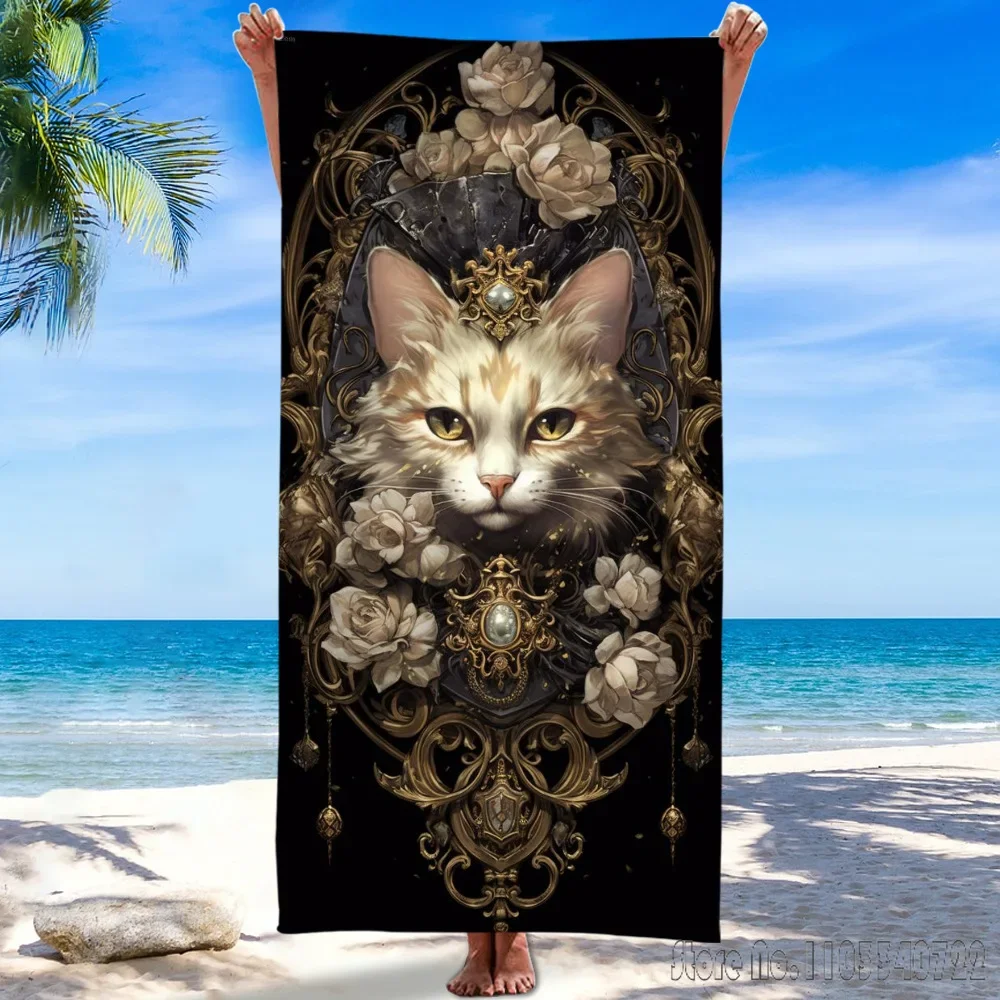 New personalized cat print Bath Towels Microfiber Beach Swimming Towel Decor for Kids Gift 75x150cm