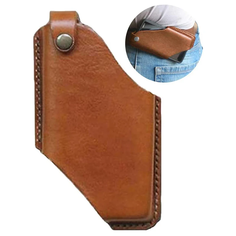 Leather Cell Phone Holster Retro Sheath with Belt Loops Mobile Phone Belt Cover for Mens Outdoor Waist Hanging Belt