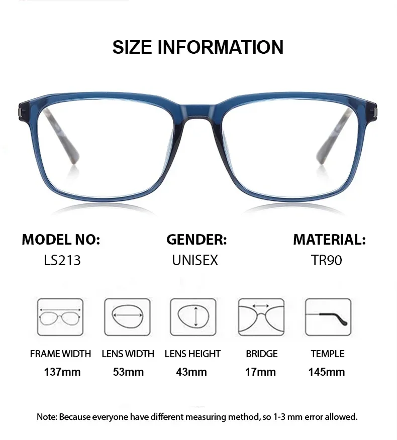 

KIZN Multifocal Progressive Eyeglass Square GlassesPrescription Transition Spring Hinge Myopia Recipe Clear Lenses Reading Glas
