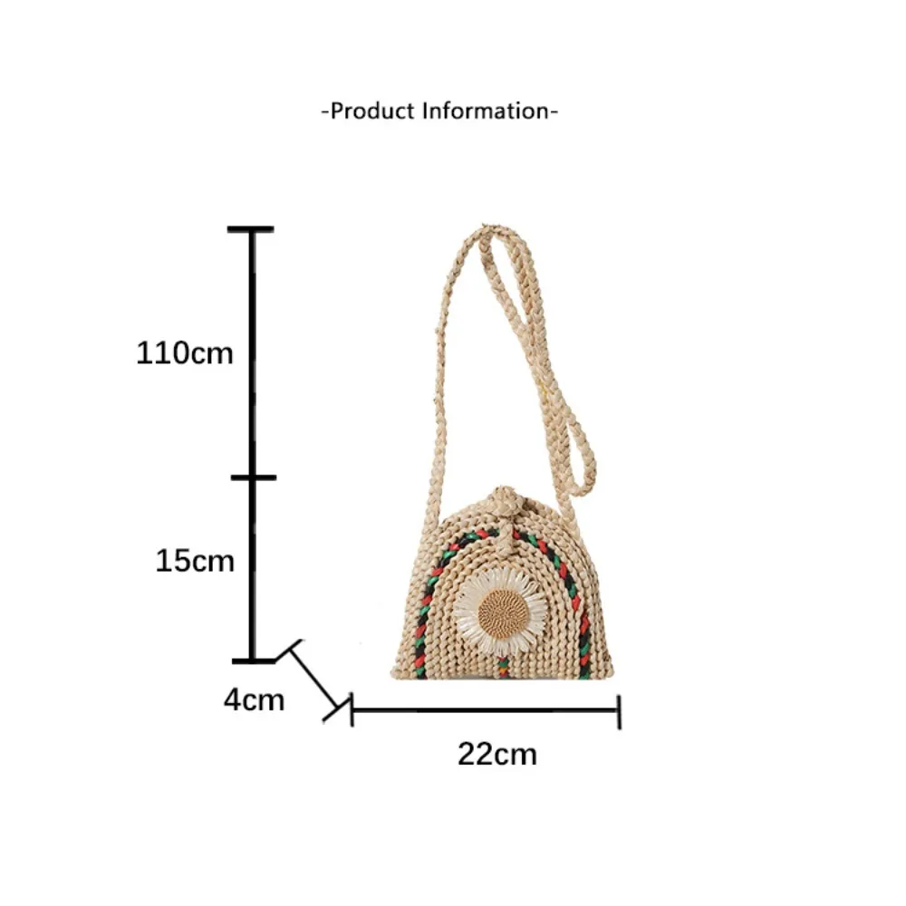 Straw Woven Shoulder Bag Messenger Bag Girl Travel Beach Bag Drawstring Bucket Bag Mini Key Lipstick Bag Coin Purse Bag