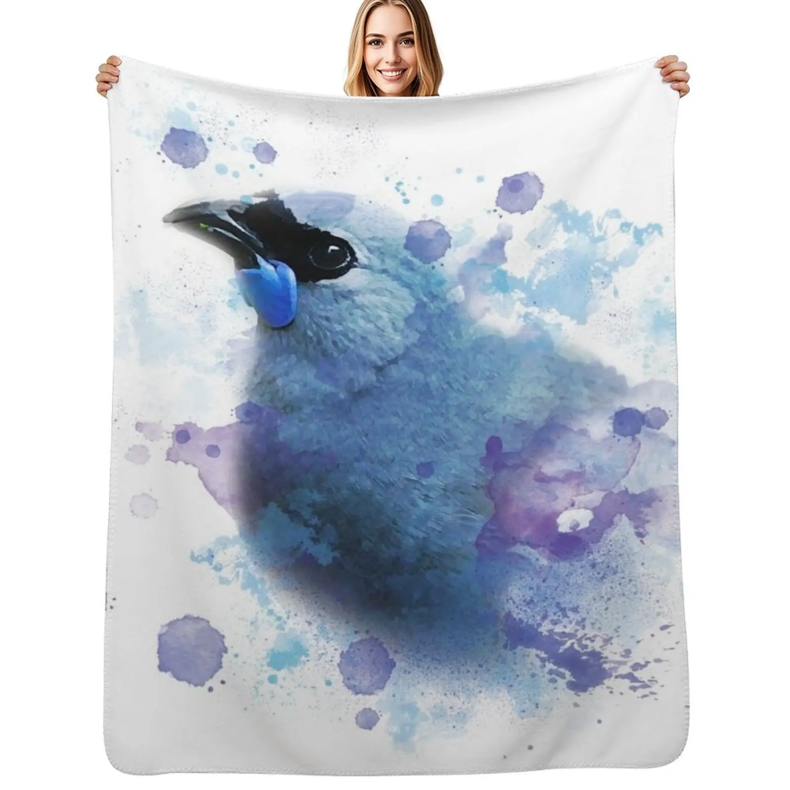 

Watercolour Kokako Throw Blanket Camping Decorative Sofas Soft Plush Plaid Blanket