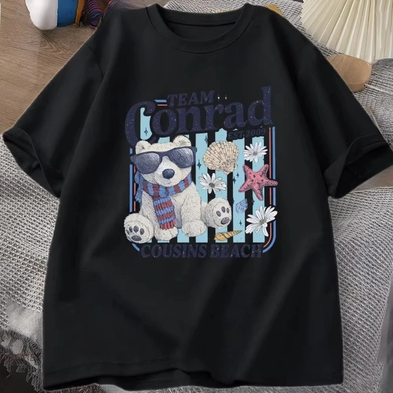 Team Conrad Junior Mint Bear T-Shirt Men Women Summer I Turned Pretty Tee Cousins Beach Fan Graphic T-Shirts Romance Book Tees