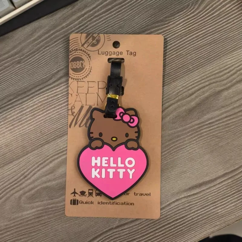 Sanrio Hello Kitty Black Skin Cartoon Baggage Tag Lovely Boarding Travel Luggage Accessories Hawaiian Style Decoration Present