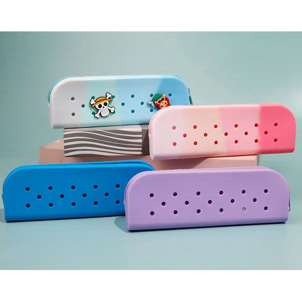 Colorful Holes Silicone Pencil Case Soft Large Capacity Stationery Storage Bag Lightweight Waterproof Cute Pen Holder School