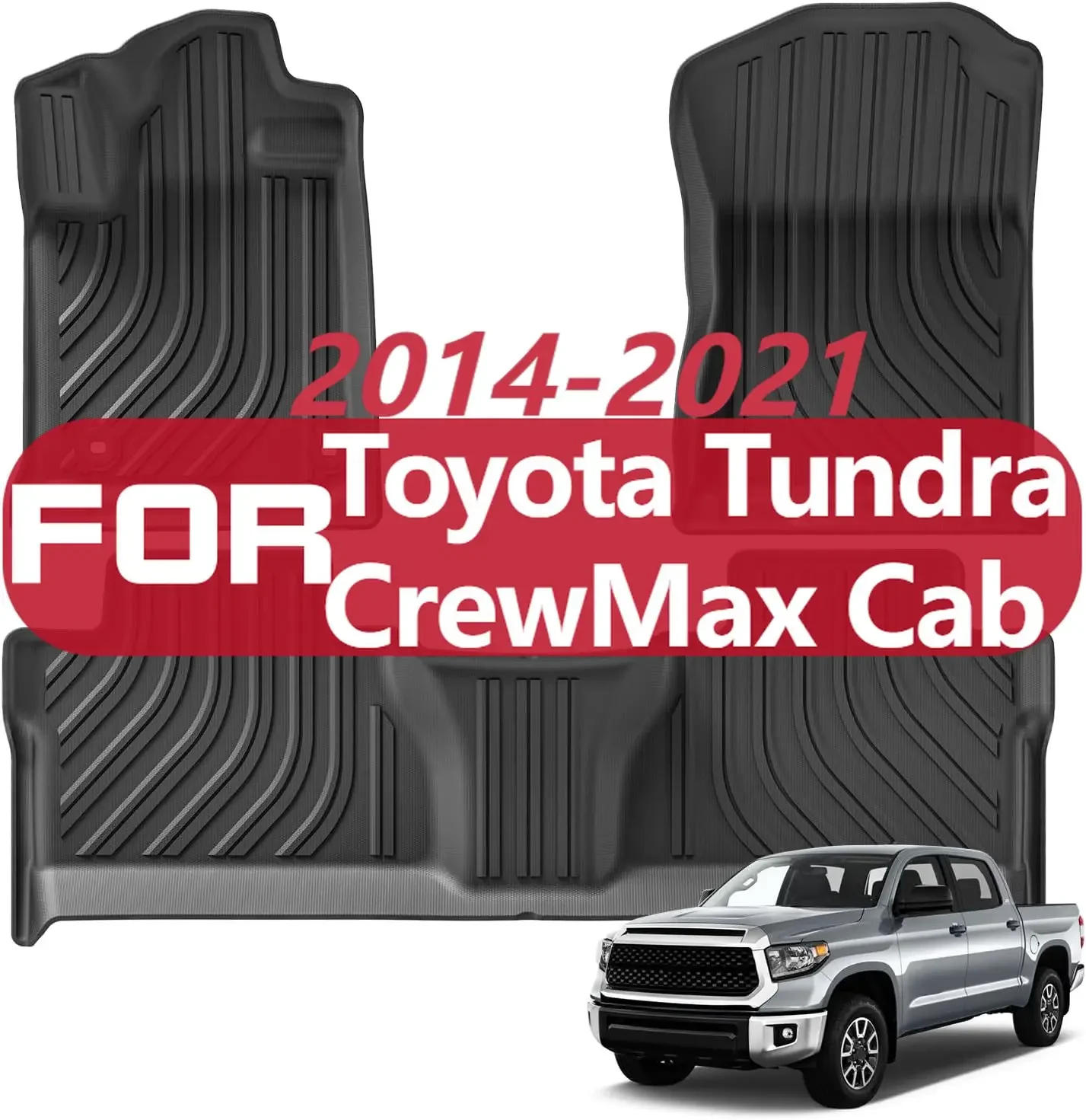 

Коврики для Toyota Tundra CrewMax Cab 2014-2021 TPE Всепогодные напольные вкладыши Аксессуары для интерьера, 1-й и 2-й ряд Автомобильные коврики Автомобильные