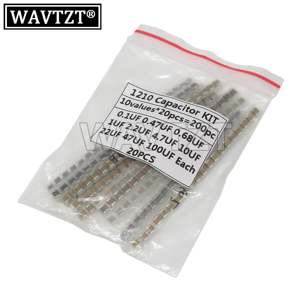 10 値 * 20 個 = 200 個 1210 SMD コンデンサ詰め合わせキット 100nF 〜 100uF サンプルキット電子 DIY キット