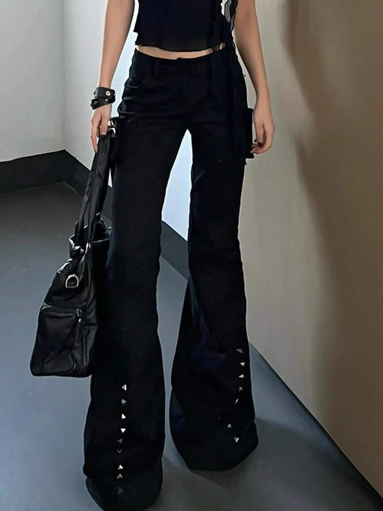 

Black High Waist Flare Jeans for Women Y2K Vintage Retro Fashion Skinny Trouser Harajuku Style Kpop Denim Pants Female