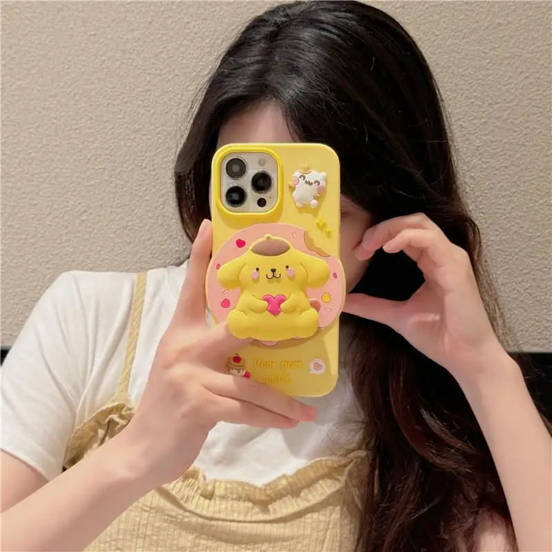 Sanrio Pom Pom Purin Phone Case Anime Cartoon Iphone14/13/12/11/16/15 Pro Max Anti Fall Phone Case Mobile Phone Holder Girl Gift