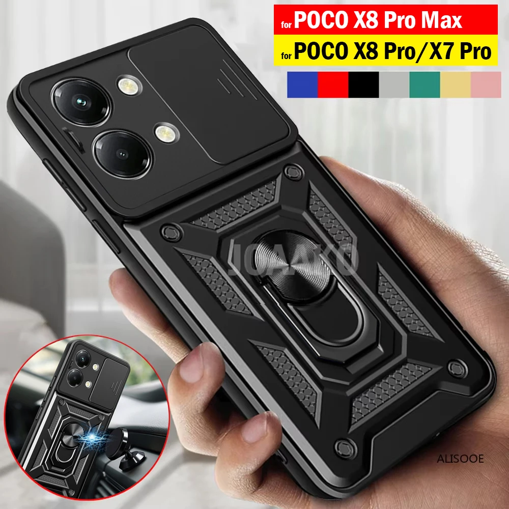 Shockproof Armor Case for POCO X8 Pro Max / X7 Pro Case Magnetic Holder Ring Stand Protect Cover for Xiaomi POCO X7 Pro 5G Capa