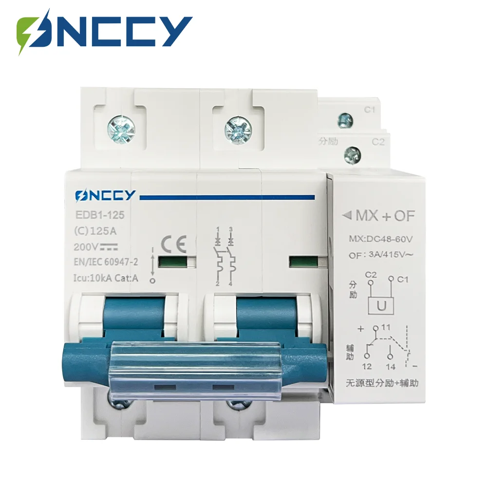 

ONCCY 2P Mini Circuit Breaker with MX+OF, 80A 100A 125A DC MCB, 200VDC Circuit Breaker 10KA , Remote Control
