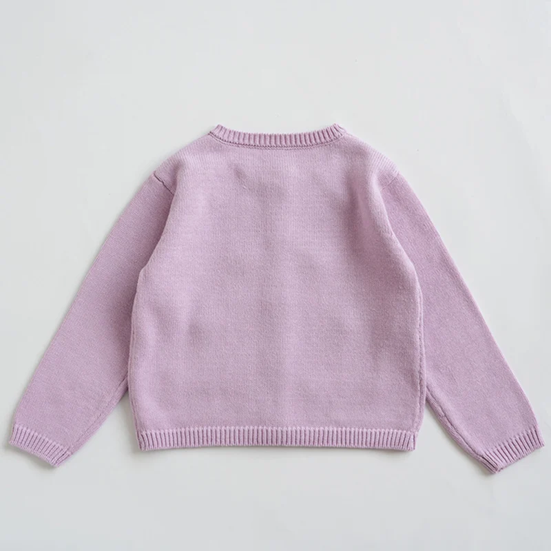 2024 New Autumn Baby Girls Knitting Cardigan Coat Kids Knitted Cardigan Long Sleeved Solid Color Casual Loose Sweater Coat