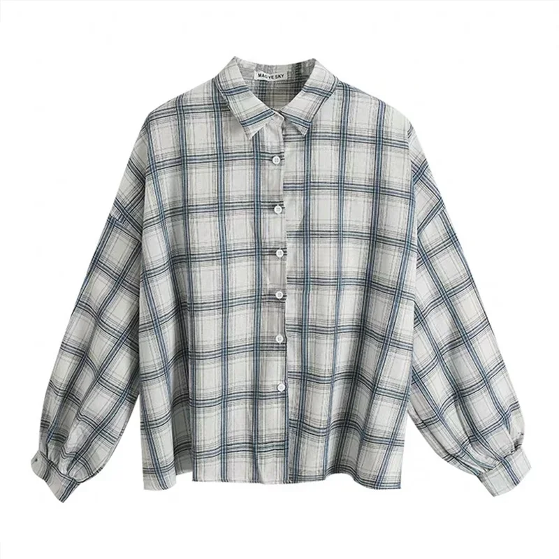 EAEOVNI рубашка blusa elegante feminina Autumn Women Plaid Loose Sweet Casual Long-sleeved Shirt Chic Plaid Gentle Blouses