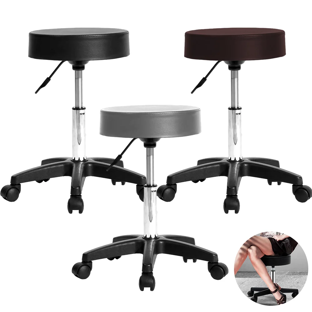 Rolling Round Stool 35cm Diameter with 5 Swivel Casters 360° Rotation Height Adjustable Round Stool for Bar Salon Office