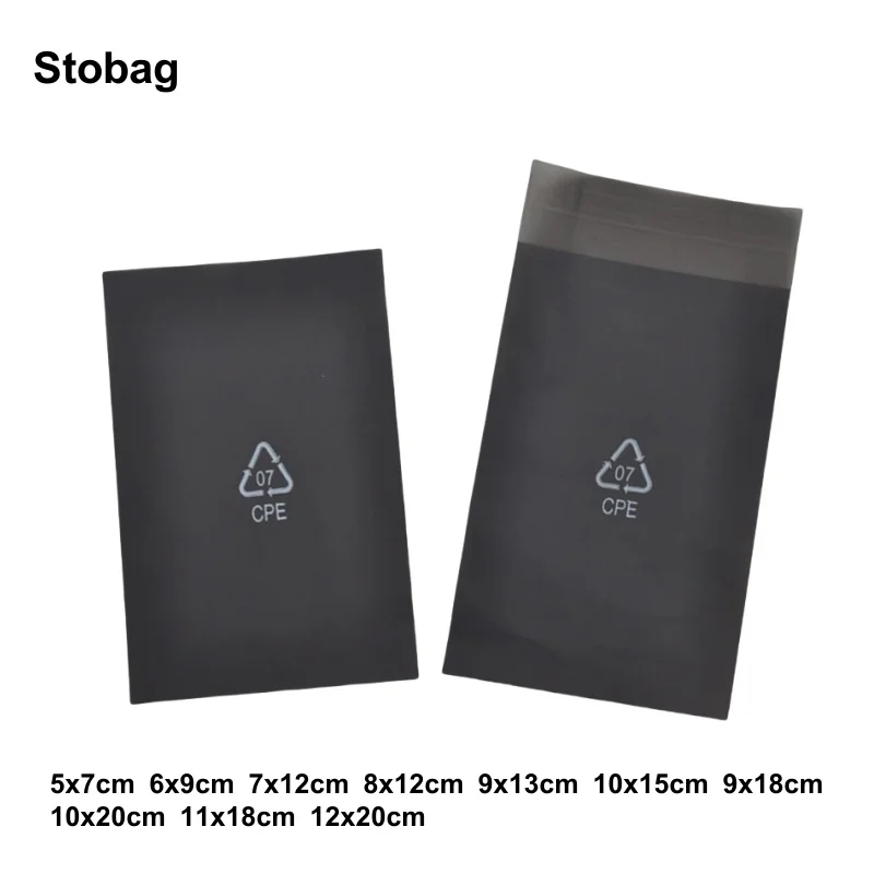 

StoBag 500/200pcs Black CPE Frosted Bag Top Open Self Adhesive Sealed Small Phone Case Package Electronic Product Storage Pouch