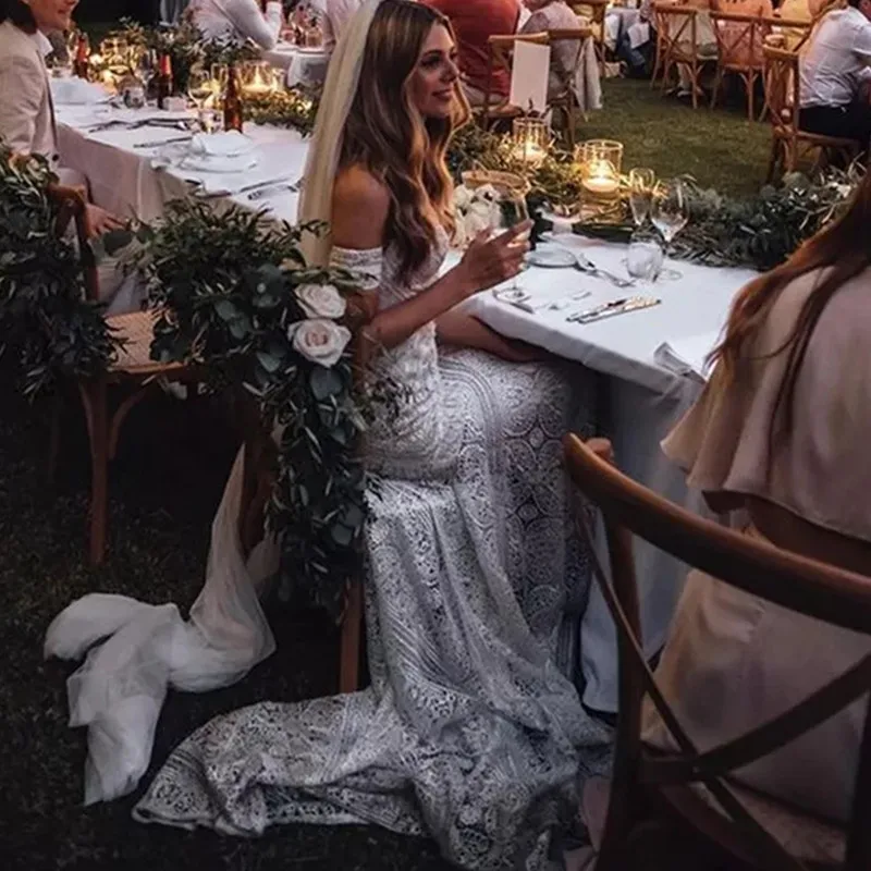 Boho Schatz Meerjungfrau Brautkleid mit abnehmbaren Ärmeln sexy rücken freie Brautkleid Spitze Applikationen fegen Zug Robe de Mariée