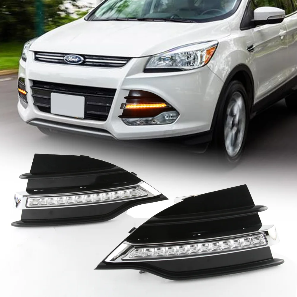 MIHAZ 2pc LED Daytime Running Light Driving Turn Signal Lamp For Ford Kuga Escape 2013 2014 2015 2016 Headlight DRL Fog Lamp 12V