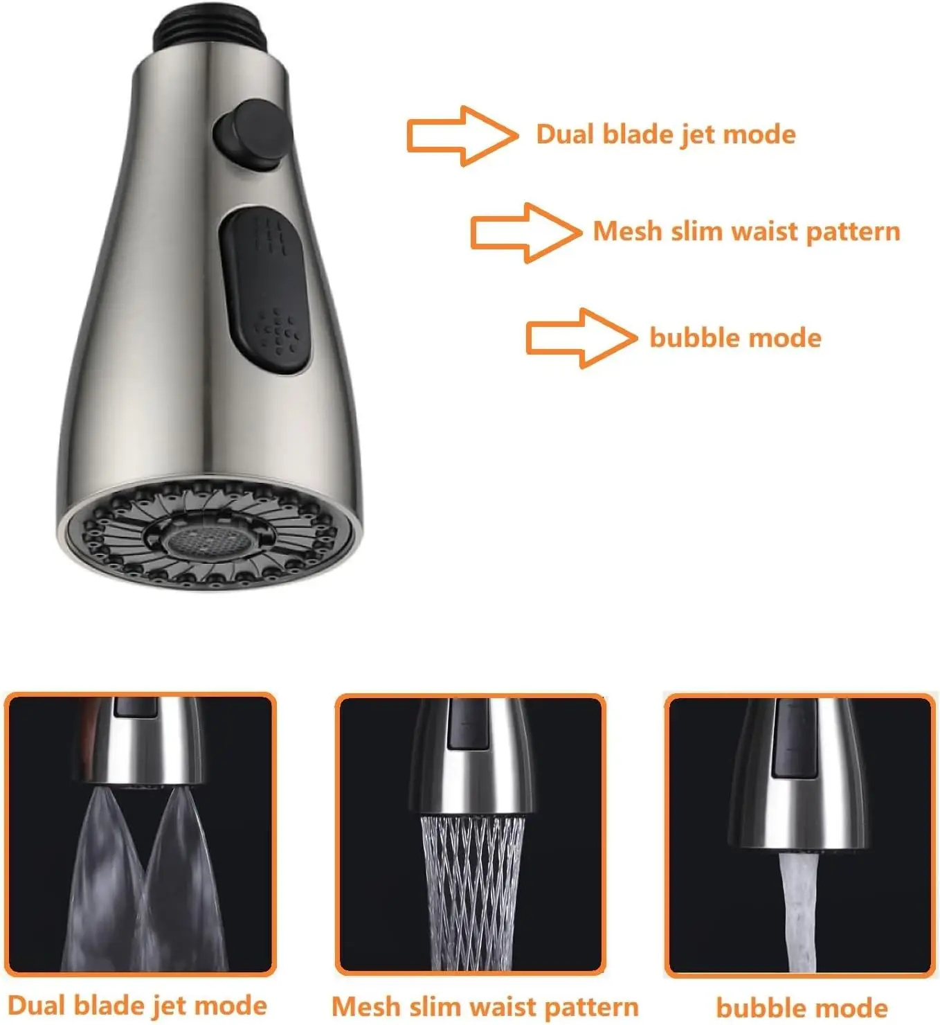 Kitchen Faucet Adapter Spare Replacement Mixer Tap Faucet Sprayer Pull Out Stream Spray Head Only for G1/2(20mm) Connector