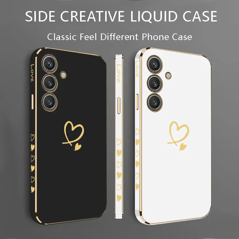 A55 Gemini Heart Luxury Plating Phone Case For Samsung A55 A54 A35 A14 A24 A25 M14 M54 F54 A15 A05S A04S A34 M15 F15 Cover