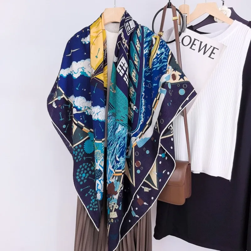 Luxury Winter Soft Scarf Square Wool Silk Shawls Hand Rolled Edge Scarves Women Giant Scarves Bag Neck Accessories