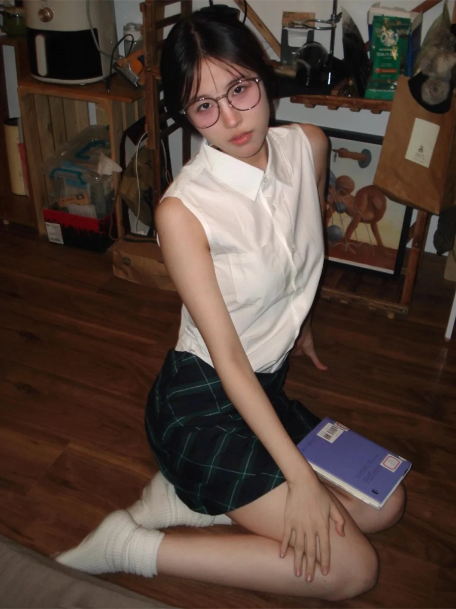 

Женский хлопковый облегающий крой на пуговицах Sle Svel irt, белый цвет, корейская версия, прямой крой, летний новый дизайн