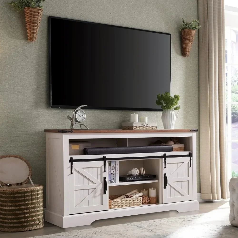 Boerderij Tv-Standaard Voor 65 Inch Tv, 33 "Hoog Highboy Entertainmentcentrum Met Schuifdeur, Rustieke Mediaconsole Met Opslag