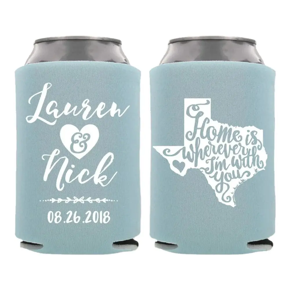 

Personalized Texas Wedding Can Cooler, Customized Wedding Favors, Beverage Insulators, Beer Huggers, Wedding Shower, Rehearsal |