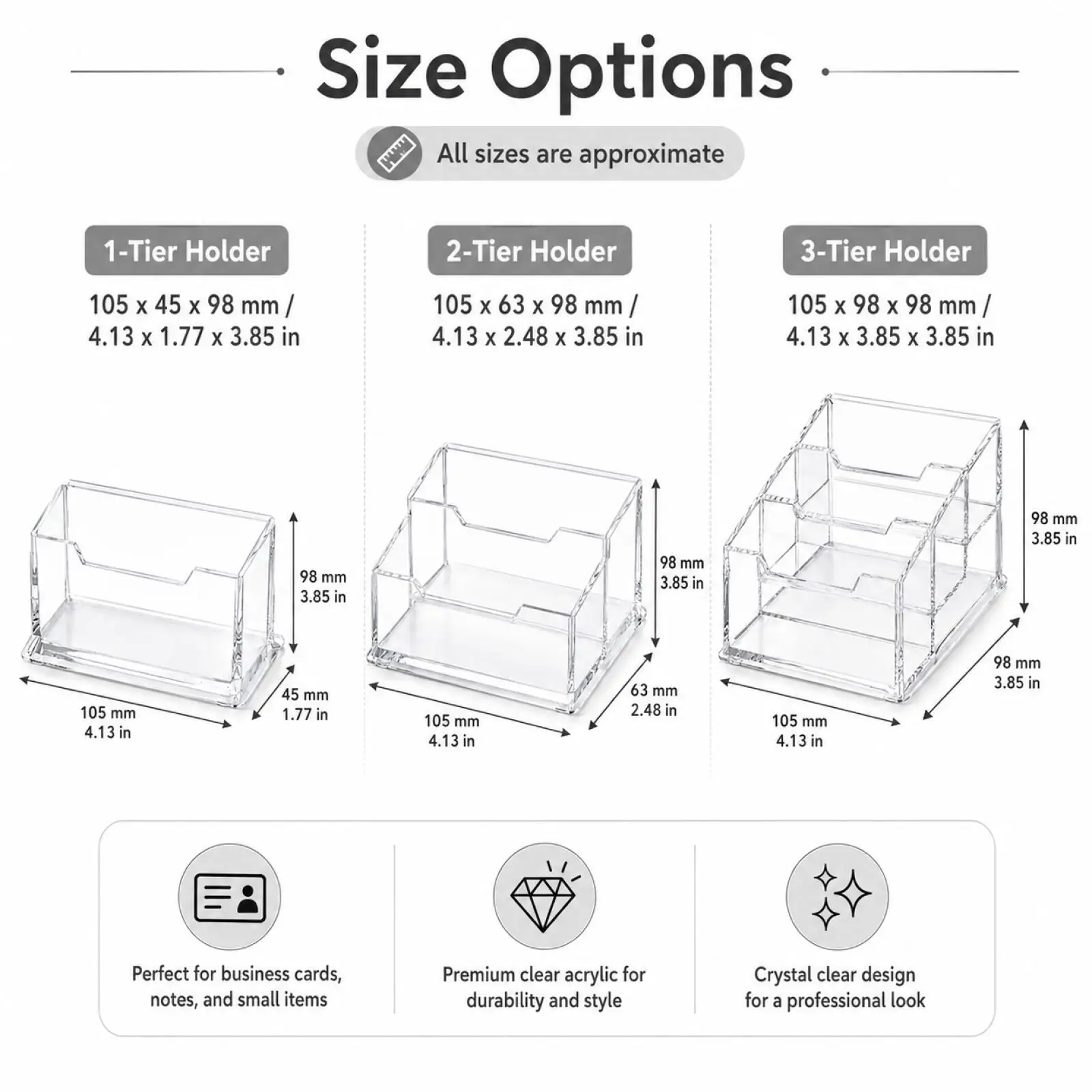 1-3Pcs Clear Acrylic Business Card Box, Large Capacity Transparents Card Storage Case for Office, Home, Creative Desk Organizer