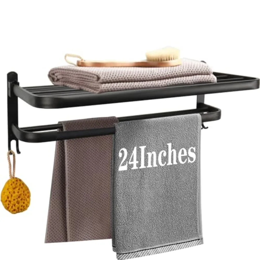

Towel Rack for Bathroom Bath Towel Holder with Double Towel Bar and Foldable Towel Shelf Rustproof Towel Organizer Wall Mount