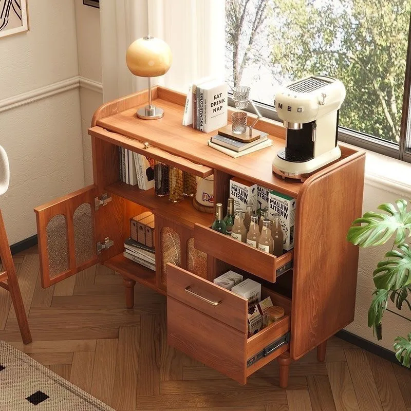 DSA solid wood dining side cabinet integrated against the wall retro tea storage kitchen living room home storage wine cabinet