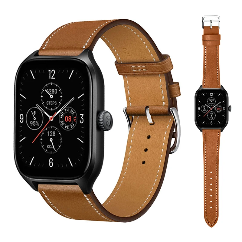 20mm 22mm Leather Strap For Amazfit GTS 4/3/2/2e Mini/GTR 4 3 pro 47mm /stratos 3 Smart Watch Band Amazfit Bip S/U/Lite/pro