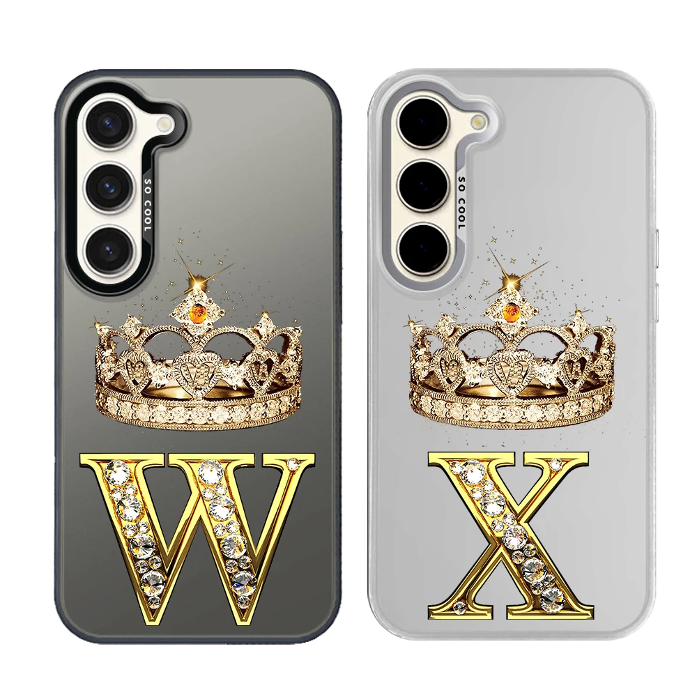 Silver Plated IMD Phone Case For Samsung Galaxy S26 S25 S24 S23 S22 Ultra S20 S10 S21 FE 5G Plus Cover Diamond Crown Letter w