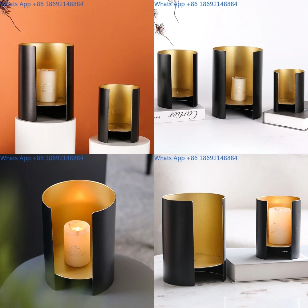 

Modern Luxury Semi Circular Black Gold Candle Holder for Study Room Decor Metal Ornament