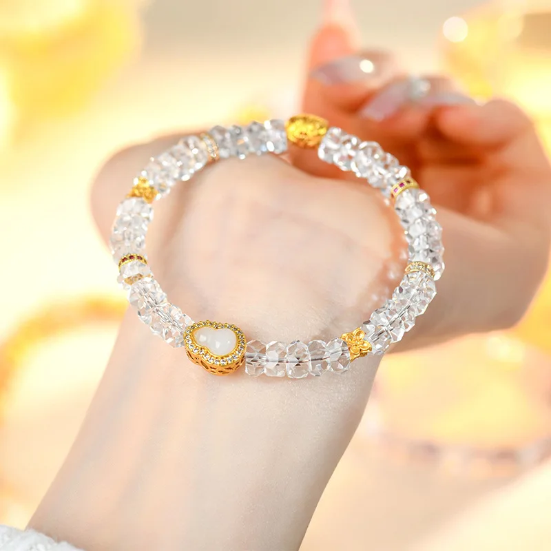 

Natural Faceted White Micro Inlaid Gourd Ethnic Style Women'S Bracelet Jewelry