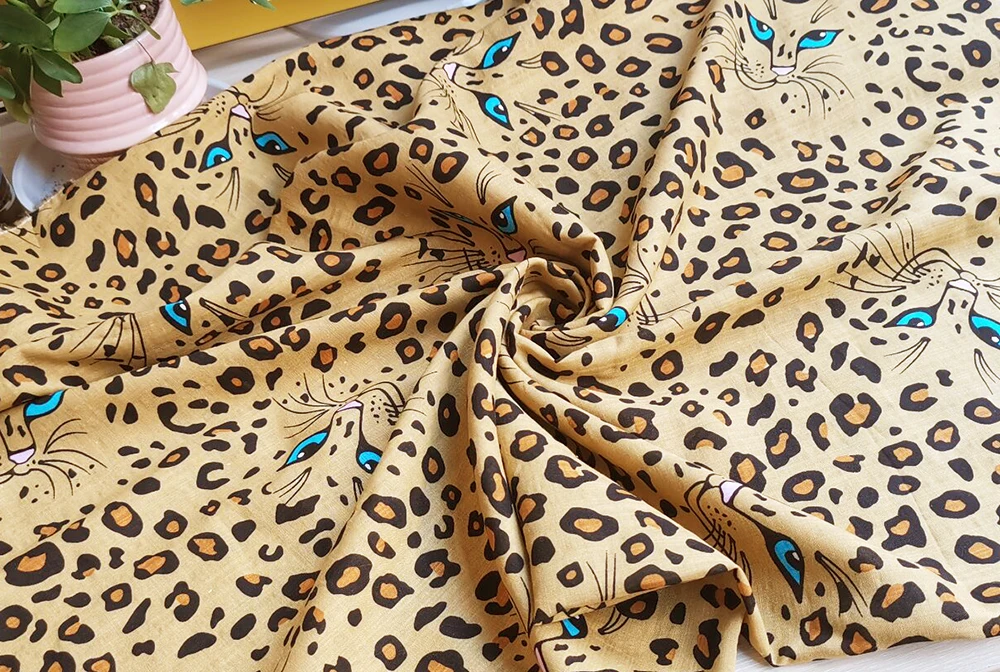 1 Meter x 1,45 Meter Afrika Brown Leopard Dress Material Stoff Dünne Baumwoll-Krepp-Gaze Nicht transparent – Detail 3