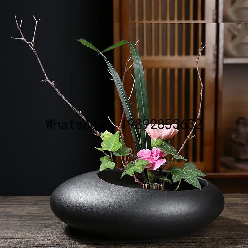 QQ Chinese Style Flower Arrangement Ware Ceramic Flowerpot Flower Vase Bonsai Floral Accessories Jianshan Tool Home Decoration